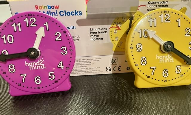 hand2mind Rainbow Geared Mini Learning Clock Set of 6, Analog Teaching Clocks for Kids, Movable Hands, Telling Time Math Manipulatives, Classroom School Homeschool Teaching Toy, Color Coded Gears customer photo 1