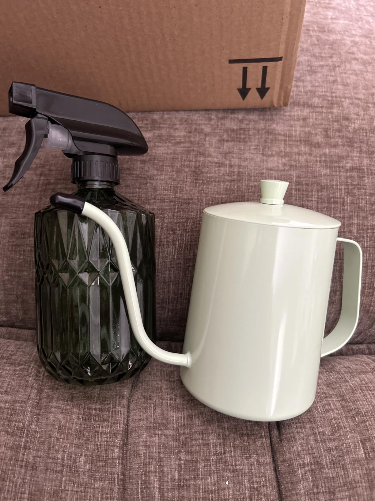 2 Pack Small Watering Can for Indoor Plants, 20 oz Metal Plant Watering Can with Long Spout for House Plants, 13.5 oz Glass Plant Mister Spray Bottle for Bonsai Garden Flowers Decorative customer photo 2