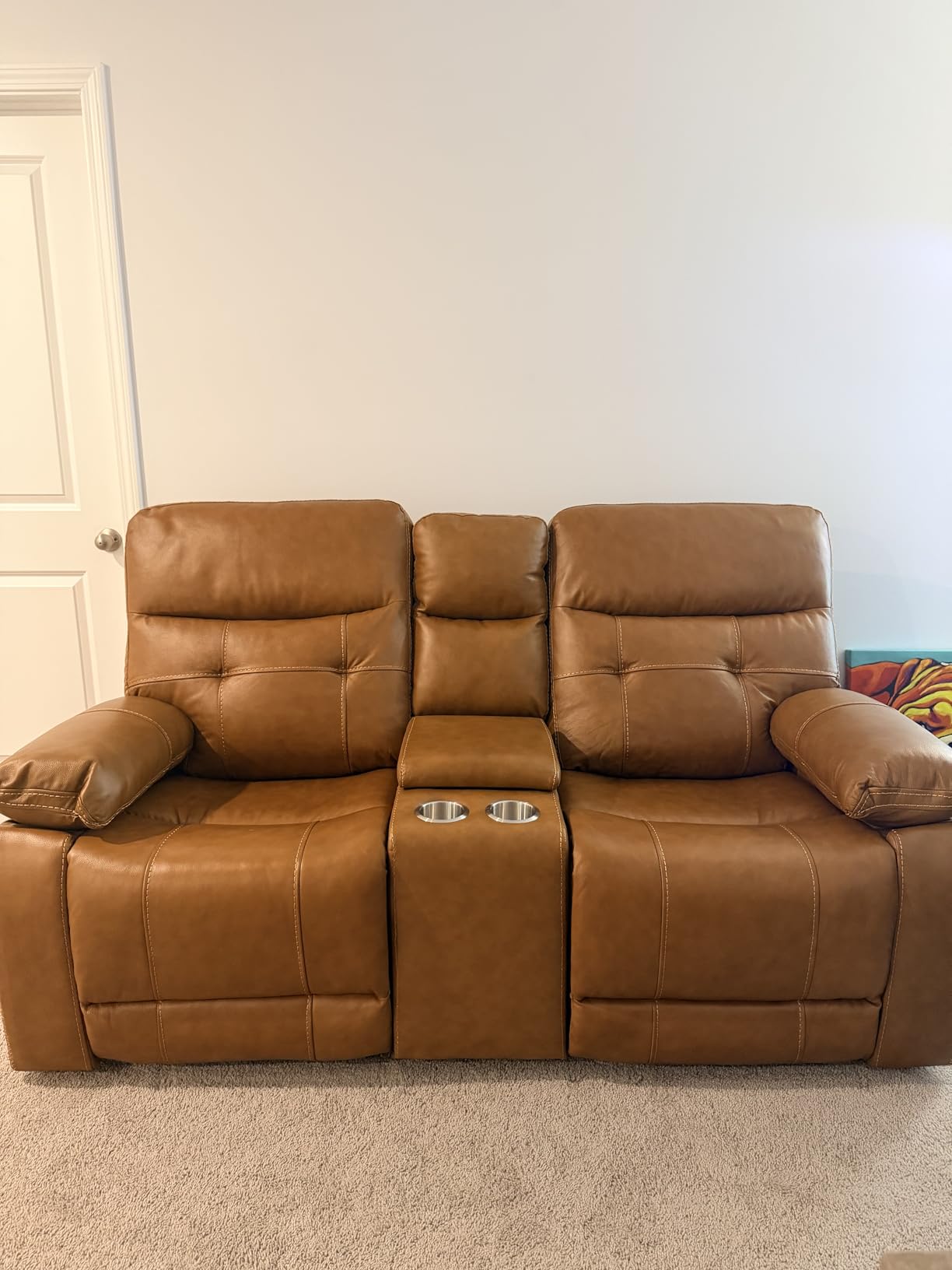 CANMOV Genuine Leather Power Recliner Sofa Set, Two Power Recliner Chair and Sofa Set, 3 Pieces Leather Couch with Hidden Cup Holders, USB Ports, for Living Room, Brown customer photo 2