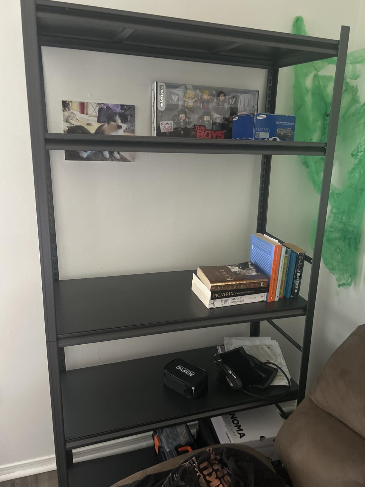5 Tier Metal Book Shelf, Adjustable Tall Bookcase with Anti-Drop Fence | 72
