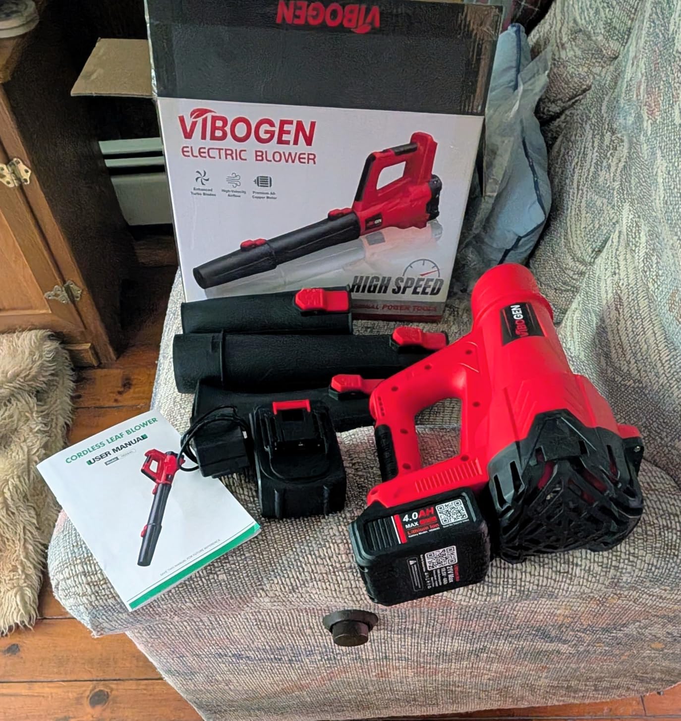 Electric Leaf Blower Cordless with Battery and Charger for Lawn Care Small | Portable Hand Held Lightweight 2 Speed Modes Leaves Blower 420CFM 150MPH with 2x4.0Ah Batteries for Patio Yard (Red) customer photo 2