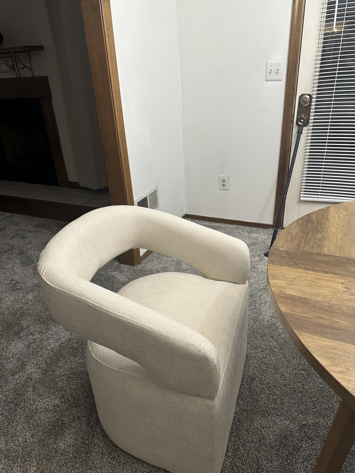KISLOT Upholstered Dining Chairs Set of 4, Modern Arm Kitchen & Dining Room Chairs with Hidden Casters, Linen Fabric Padded Rolling Chairs, Sturdy Wood Frame, 300 lbs Capacity, Light Linen customer photo 2