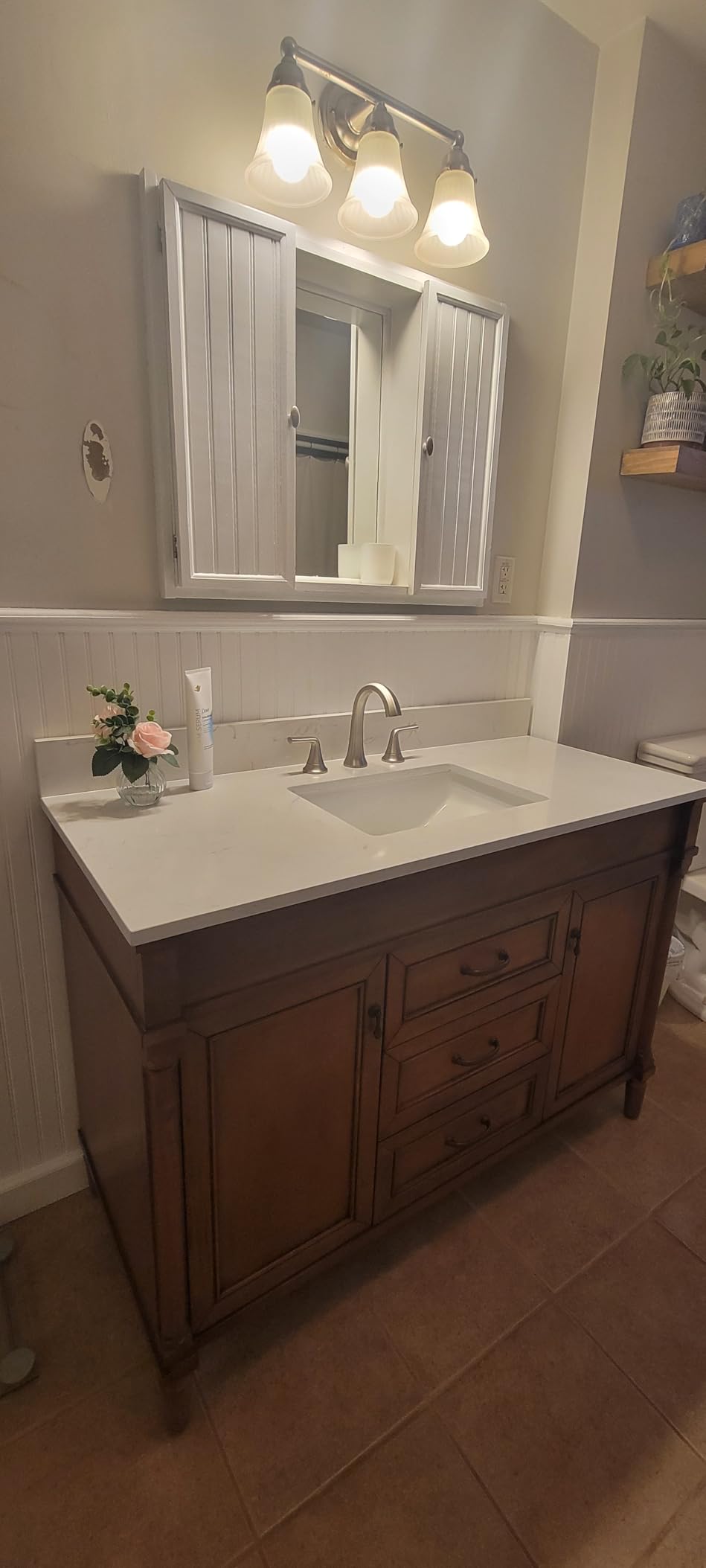 60 Inch Bathroom Vanity with Sink Combo, Classic Cabinet with Countertop & Backsplash, Solid Wood with Soft Closing Doors & Dovetail Drawers, Ceramic Sink, Light Walnut customer photo 1