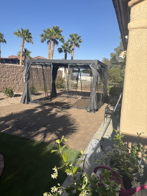 12' x 16' Pergola with Curtain & Adjustable Roof & Aluminum Frame for Patio | Louvered Pergola, Patio Pergola with Netting & Gutter System, Outdoor Pergola, Hardtop Gazebo for Deck, Yard, Dark Gray customer photo 1