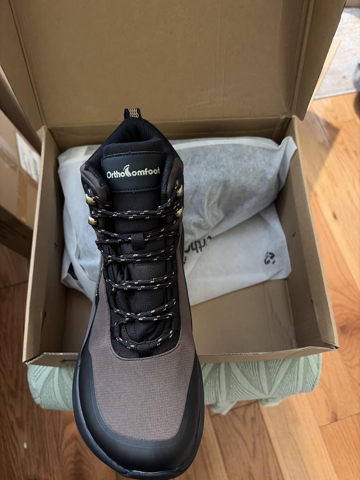 Men's Orthopedic Wide Waterproof Hiking Boots: Comfortable Arch Support for Plantar Fasciitis Trail Running Shoes, Orthotic Non-Slip Work Mid Ankle Boots for Foot and Heel Pain Relief customer photo 1