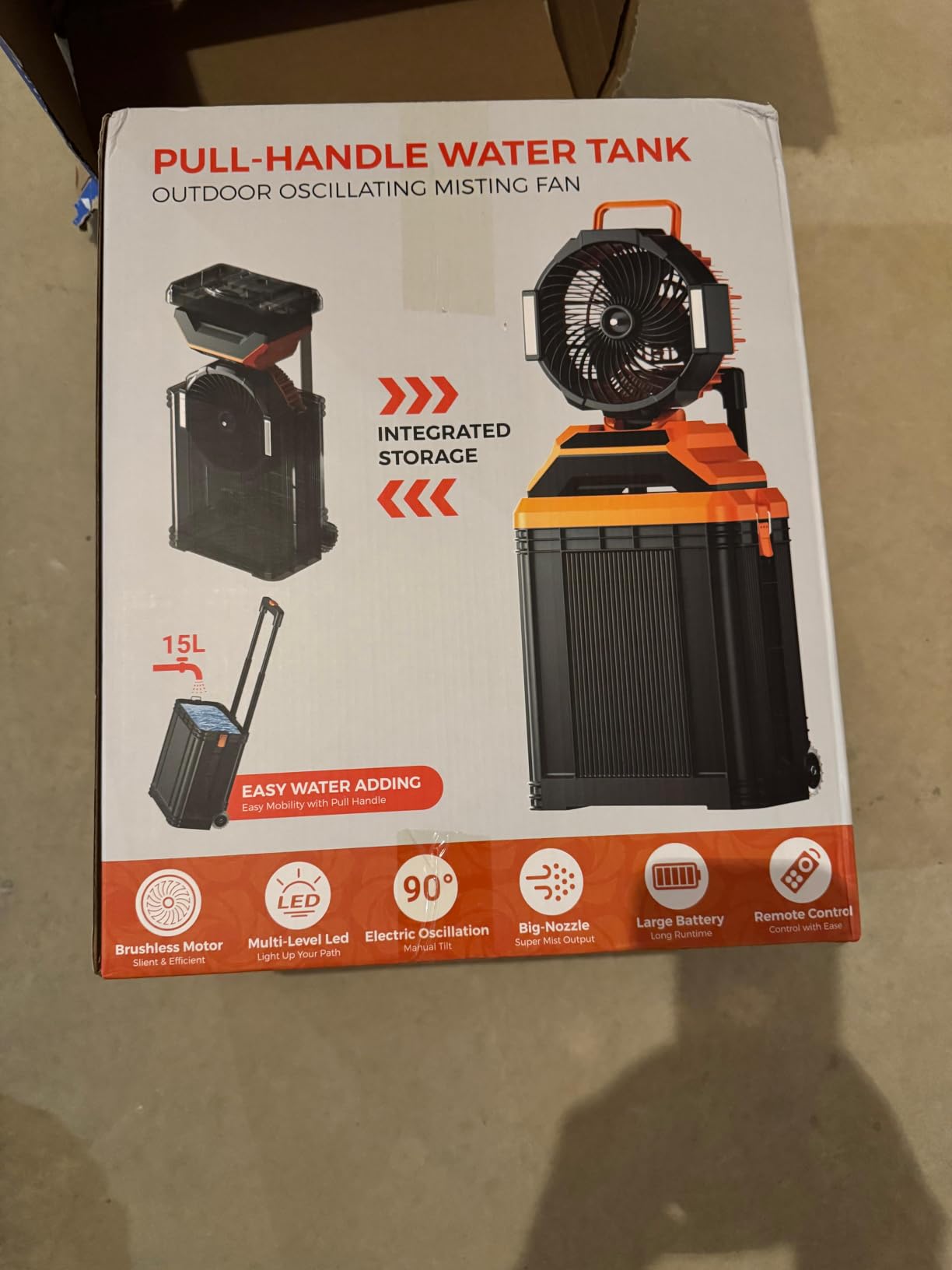 40000mAh Portable Misting Fan, 62H Max Runtime Rechargeable Mister Fan with 15L Bucket, Retractable Handle, Wide-Angle Oscillating Mist Fan for Outside Patios Golf Sports Camping Essentials customer photo 2