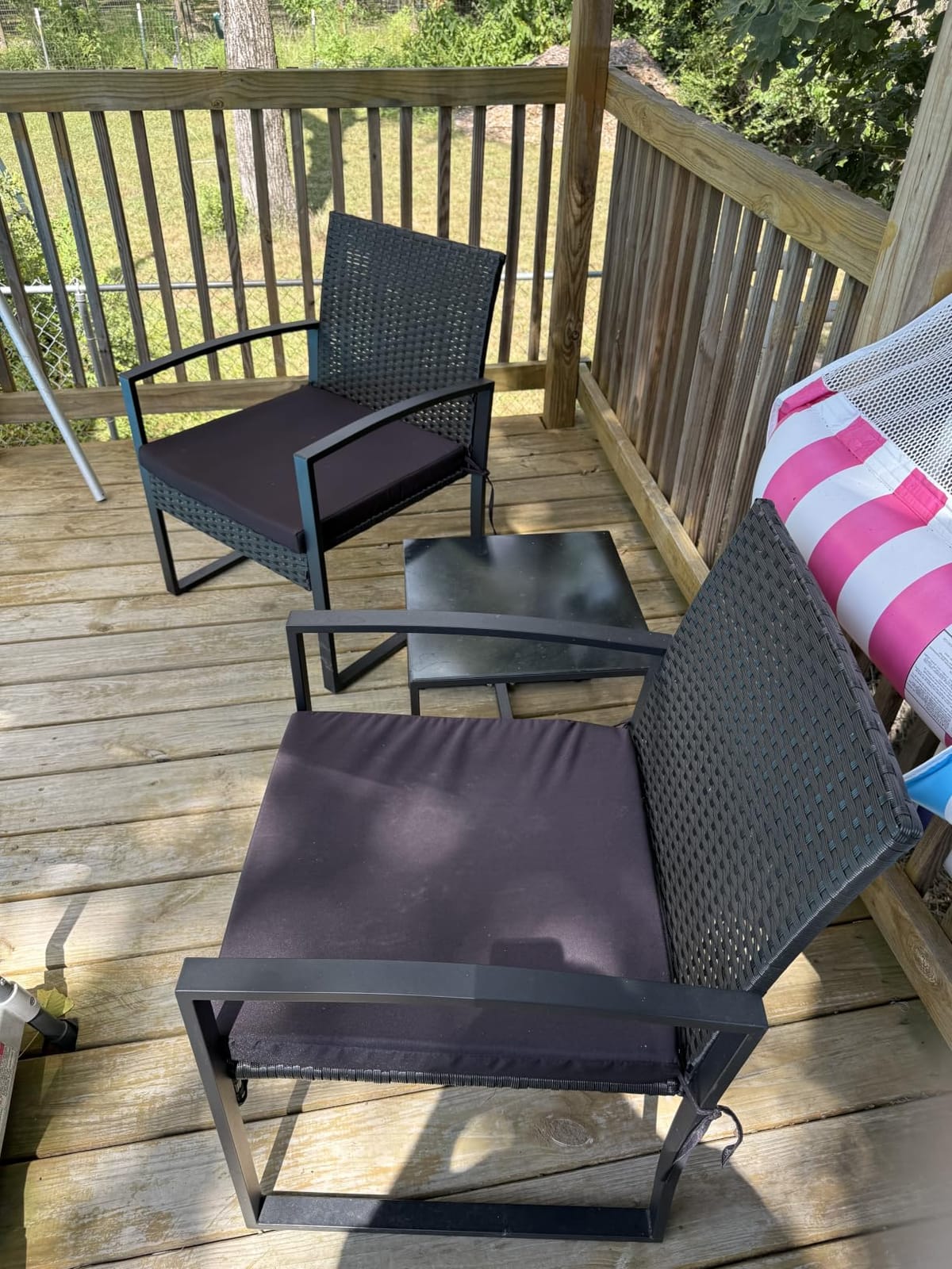 Murago Outdoor 3-Piece Wicker Bistro Set, Patio Conversation Set | 2 chairs with Coffee Table, for Balcony, Porch, Garden, Yard, Poolside, Black Frame & Black Cushion customer photo 1