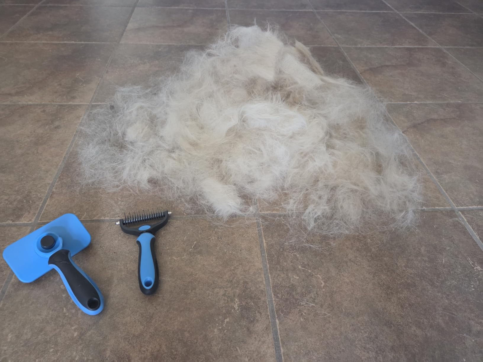 Professional 3PCS Self Cleaning Slicker Brush & Pet Grooming Rake & Flea Comb for Dogs, Cats and Horses | Double-Sided Dematting Comb & Skin Friendly Deshedding Grooming Tool | Pet Supplies (Blue) customer photo 1