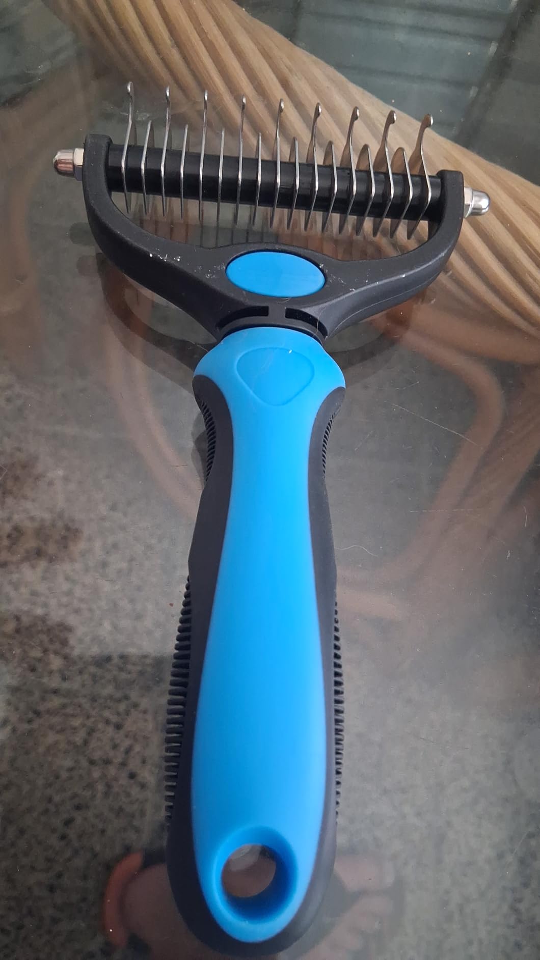Professional 3PCS Self Cleaning Slicker Brush & Pet Grooming Rake & Flea Comb for Dogs, Cats and Horses | Double-Sided Dematting Comb & Skin Friendly Deshedding Grooming Tool | Pet Supplies (Blue) customer photo 2