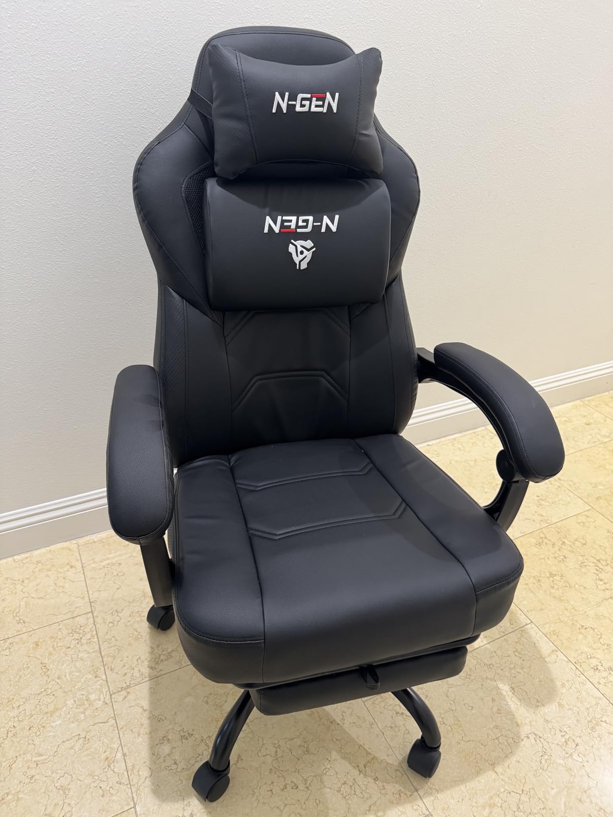 N-GEN GAMING Big & Tall Gaming Chair, Footrest, Lumbar Support, Dark Black | Ergonomic High-Back Chair for Adults, Padded Wide Seat with Heavy-Duty Base, Reclining Comfort for Computer, Office/Home Use customer photo 1