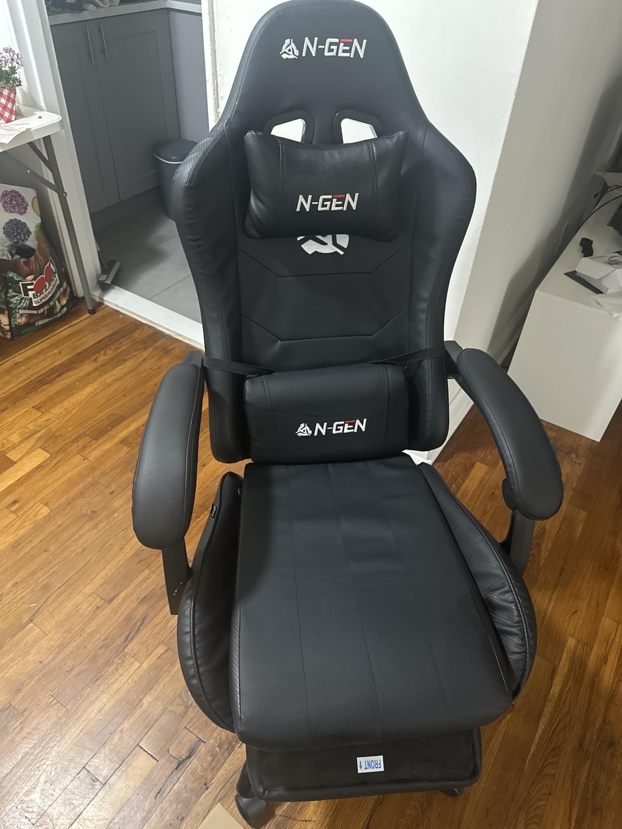 N-GEN GAMING Gaming Chair with Footrest, Lumbar, High-Back, All Black | Reclining Backrest, Linkage Armrests, Durable PU Leather, Adjustable Comfort for Extended Computer, Desk, or Home Office Use customer photo 2