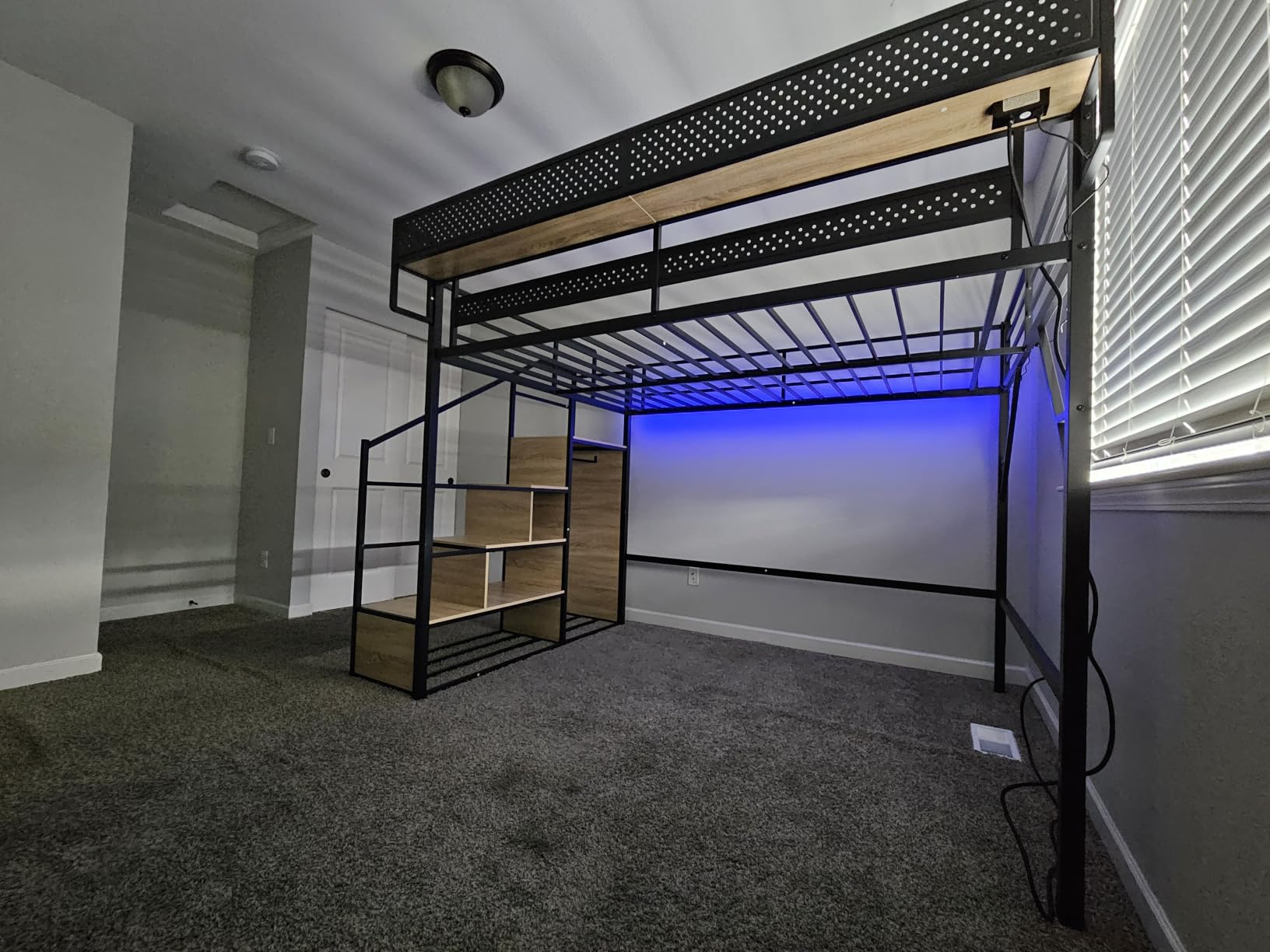 Queen Size Metal Loft Bed with Reversible Stairs and LED & USB Port | Storage Shelf, Reversible Storage Stairs with Wardrobe, LED Lights, USB Charging Port, Noise-Free Design, Large Under Bed customer photo 1