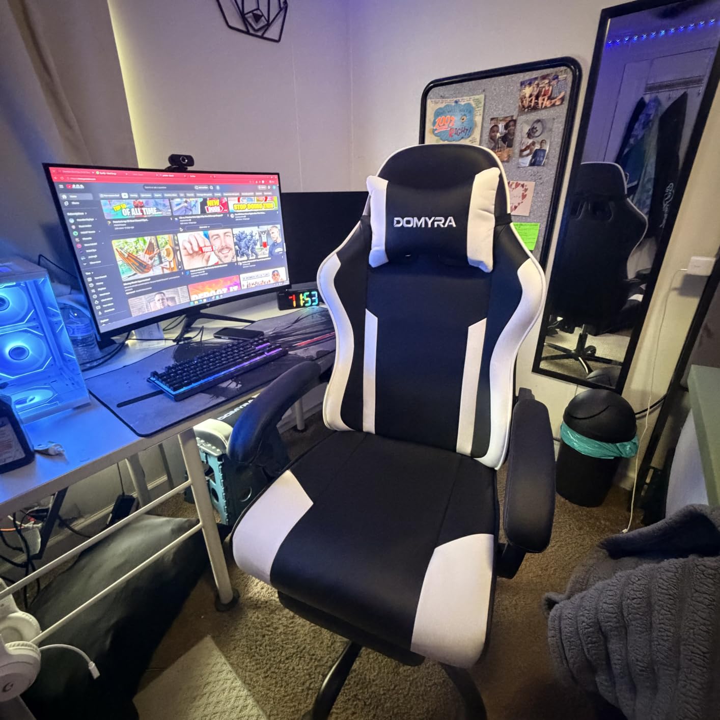 Gaming Chair Gamer Game Ergonomic with Footstool Lumbar Support Deep Black customer photo 1