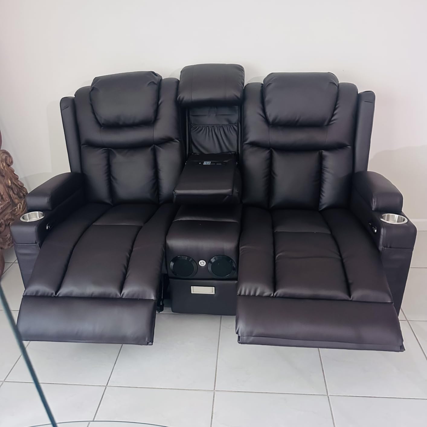Power Loveseat Recliner Sofa, Home Theater Seating with Flip Back Console, Wall Hugger Reclining Loveseat with LED Light, USB Ports, RV Couch Movie Gaming Chair for Living Room, Gaming Room (Brown) customer photo 1