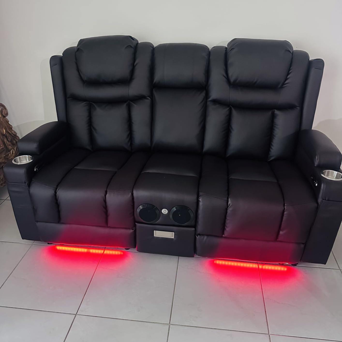 Power Loveseat Recliner Sofa, Home Theater Seating with Flip Back Console, Wall Hugger Reclining Loveseat with LED Light, USB Ports, RV Couch Movie Gaming Chair for Living Room, Gaming Room (Brown) customer photo 2