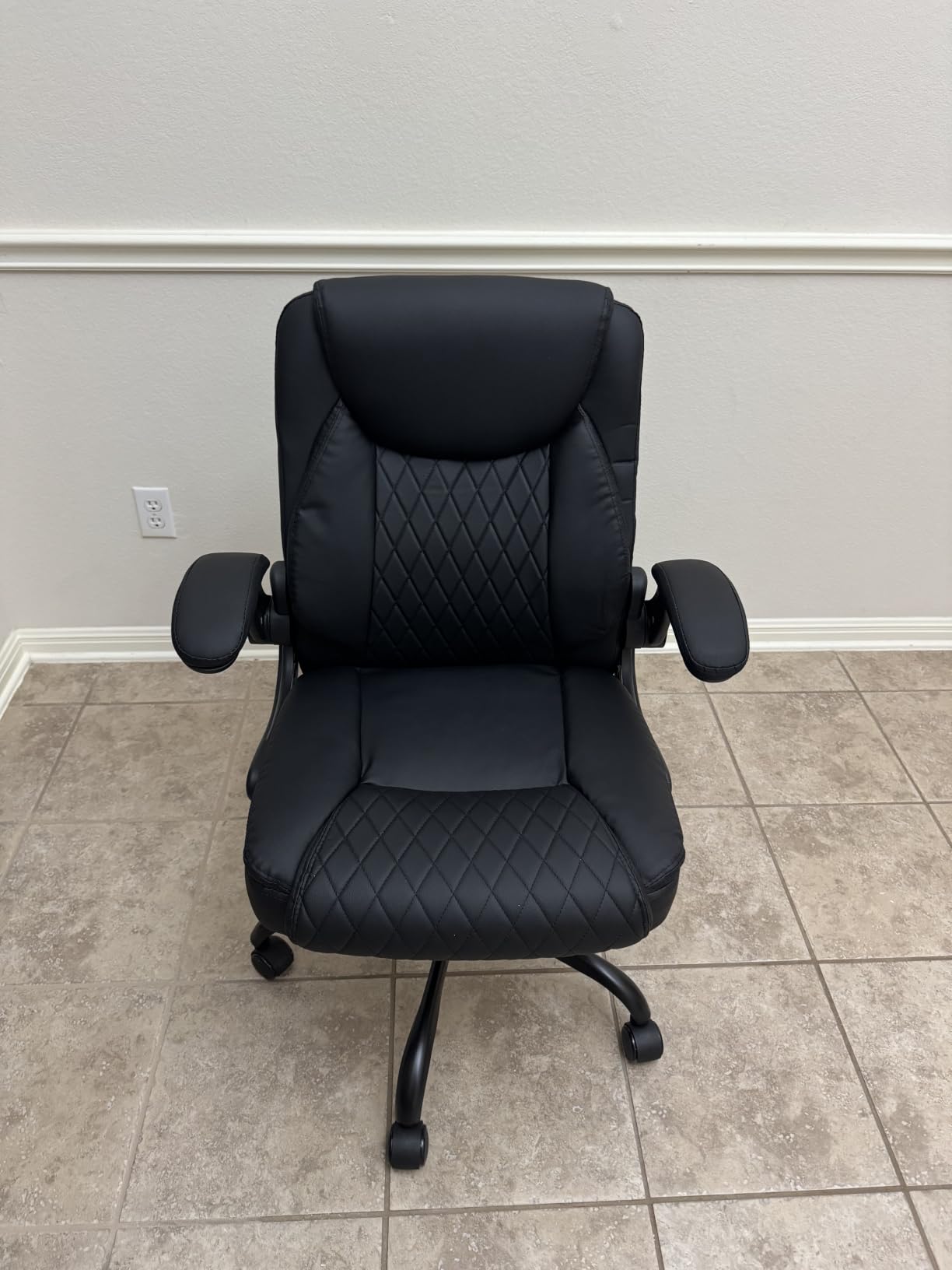 GTPOFFICE Executive Office Chair with Comfortable Lumbar Support, Ergonomic Gaming Chair with Flip-up Armrests & Zoned Pressure-Relief Cushion, Comfy PU Leather Desk Chair, Brown customer photo 2