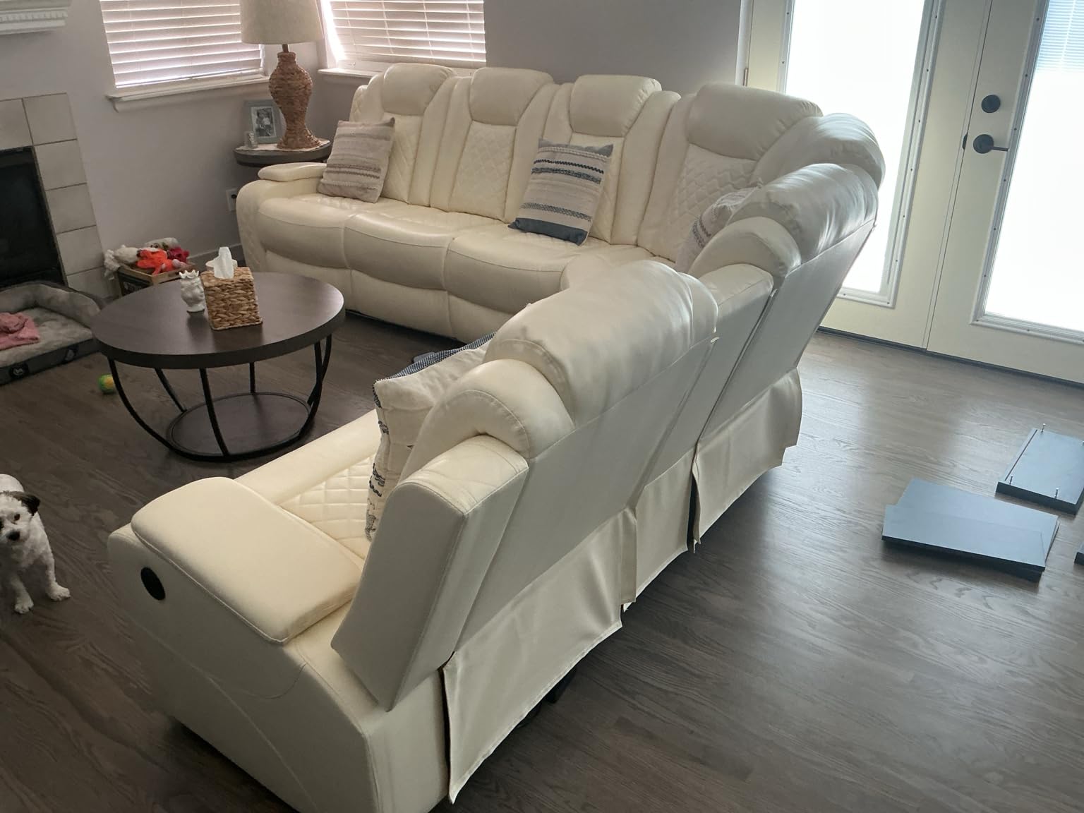 Power Reclining Sectional Sofa with Speakers & USB Charging Port | L-Shaped Leather Recliner Sofa, Storage Console & Cup Holders, Recliner Sectional Couch for Living Room, Home Theater Seating customer photo 1