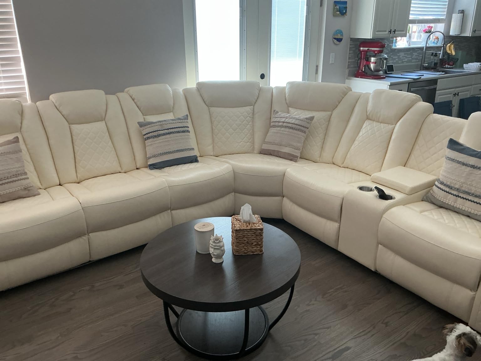 Power Reclining Sectional Sofa with Speakers & USB Charging Port | L-Shaped Leather Recliner Sofa, Storage Console & Cup Holders, Recliner Sectional Couch for Living Room, Home Theater Seating customer photo 2