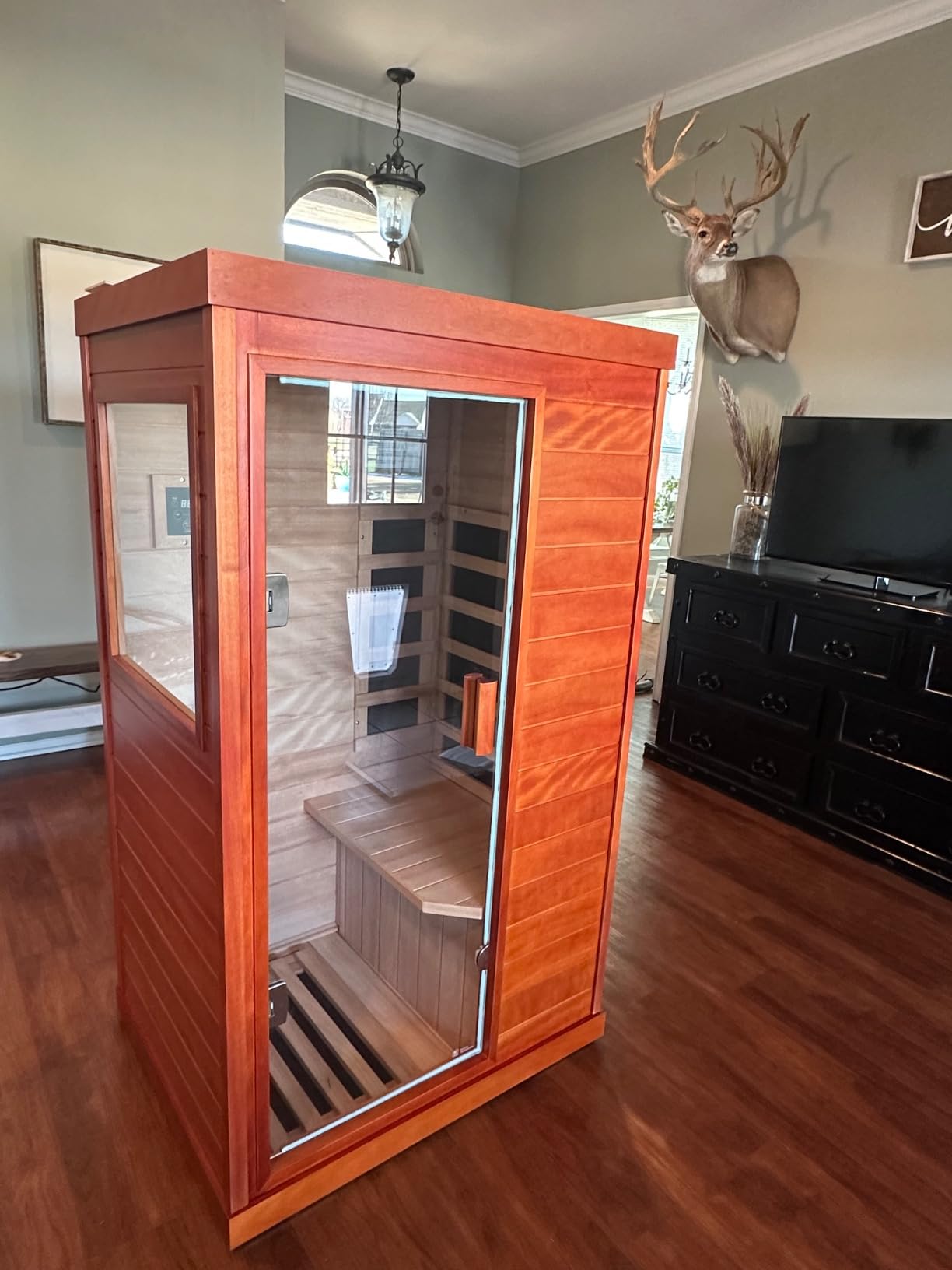 Barrel Steam Sauna Outdoor 4-6 Person 9KW Heater for Backyard Patio Deck | Spacious Traditional Wood Sauna, All-Weather Durability, BT Speakers, LED Chromotherapy, Ready-to-Assemble Kit, 80x80x80