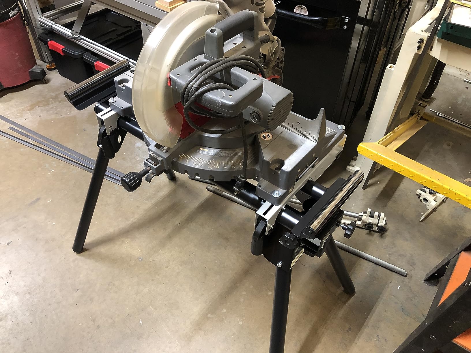 Evolution Power Tools EVOMS1 Miter Saw Stand Compact & Folding, Universal Fits Most Brands, Quick Release Mounting Brackets, Rollers, End Stops for Repeat Cutting , Black customer photo 1