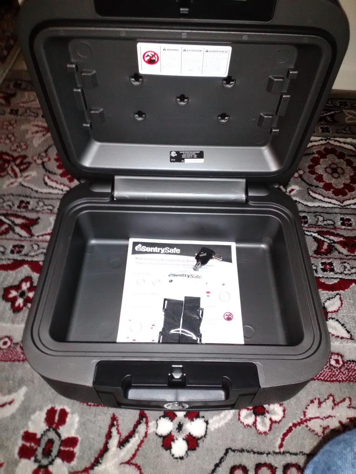 SentrySafe Charcoal Gray Fireproof and Waterproof Safe Box with Key Lock, Portable Chest for Money, Passport, 0.28 Cubic Feet, 6.6 x 15.4 x 14.3 Inches, CHW20221 customer photo 1