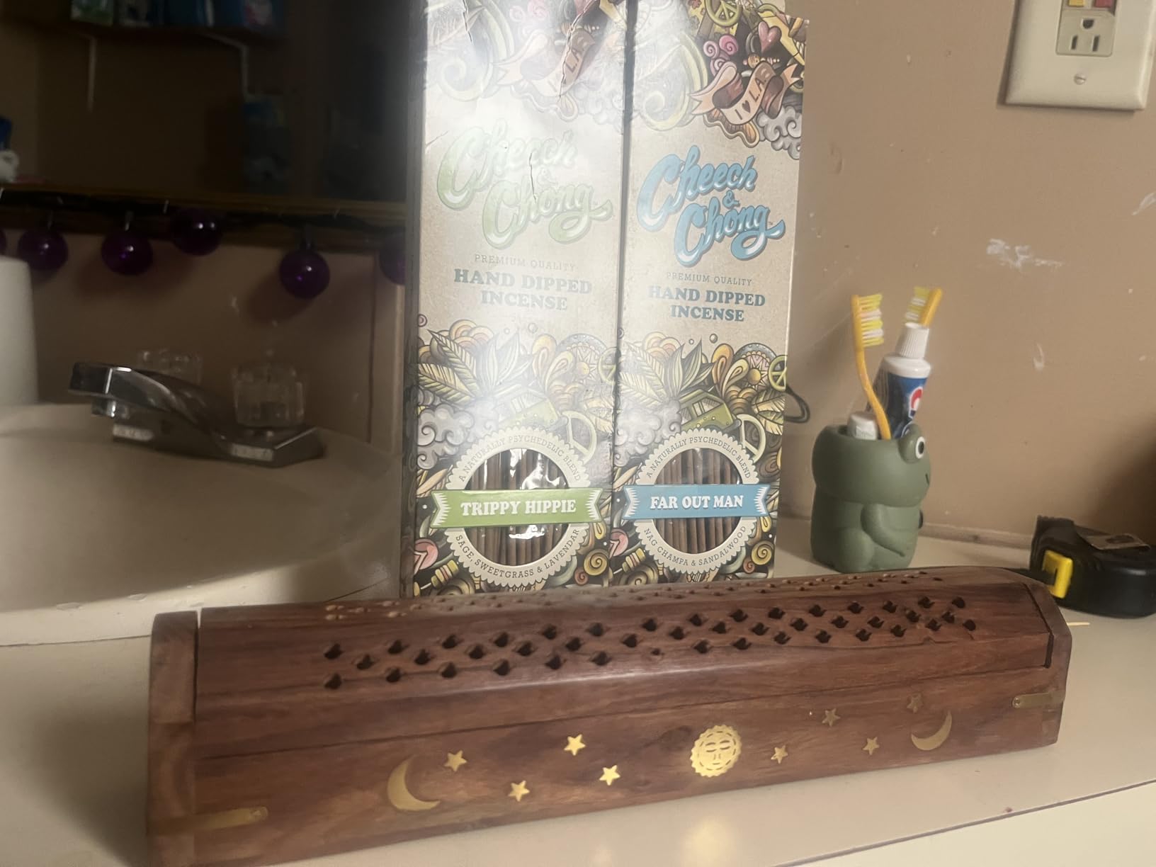 COTTON CRAFT Sheesham Wood Incense Burner Holder - Set of 2 Incense Burners | Coffin Style Sun Moon Inlay Handmade Aromatherapy Room Freshener Fragrance Cone Incense Stick Burner Ash Catcher - 12x2x2 customer photo 1