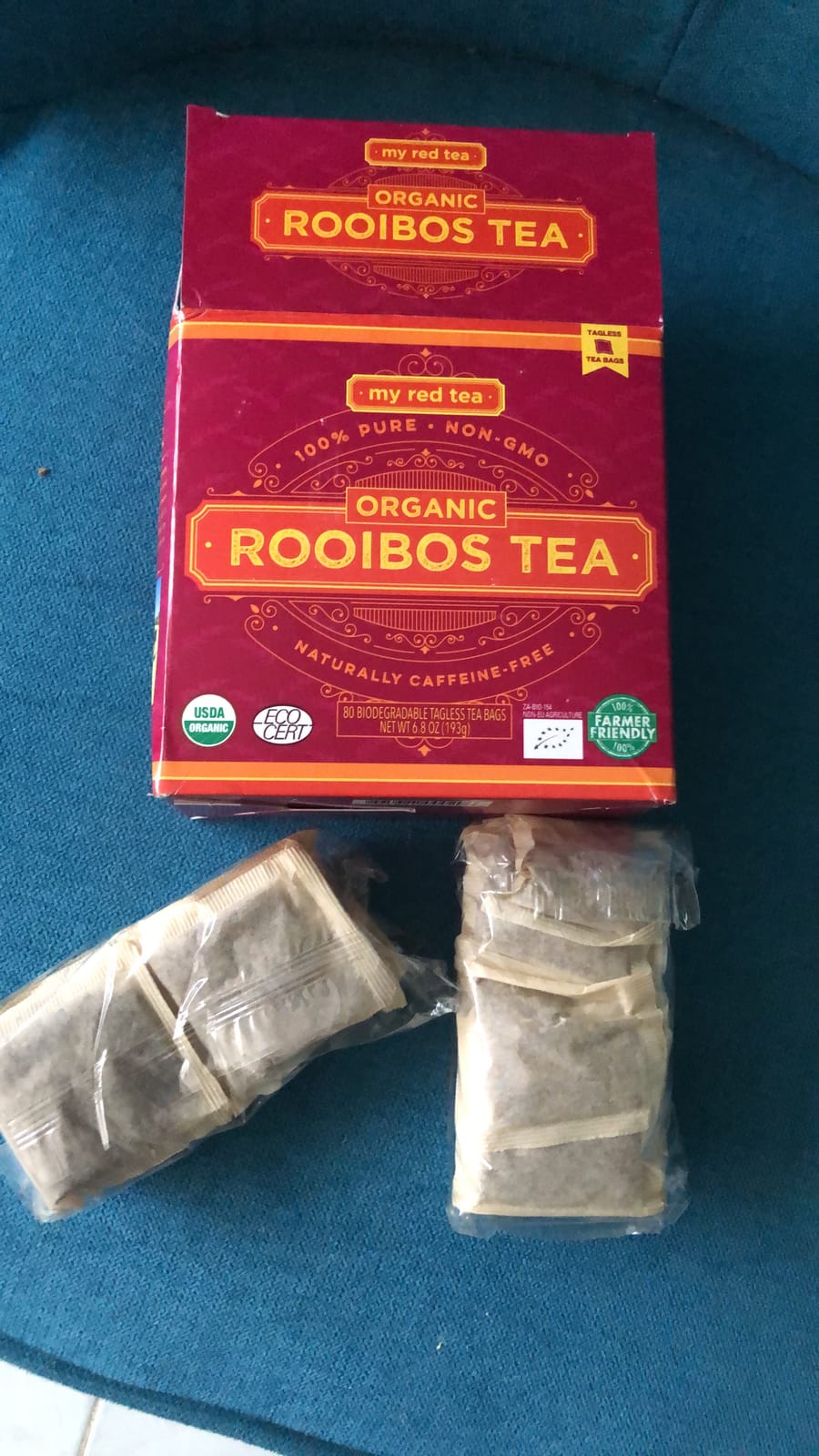 My Red Tea Organic Rooibos Tea Bags - 80 Count - South African Red Bush Tea - USDA Organic, Caffeine Free, Single Origin & Sustainably Farmed - 200g customer photo 2