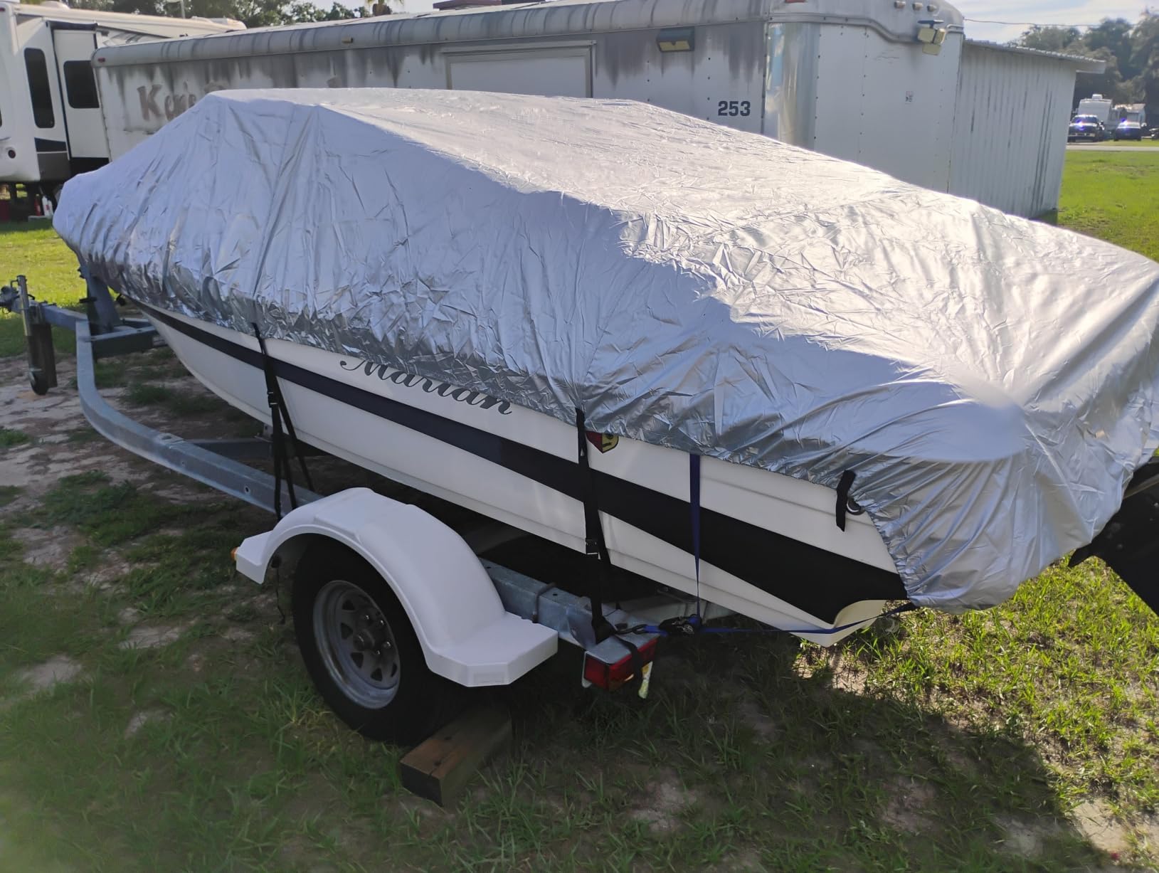iCOVER Trailerable Boat Cover- 17'-19' Heavy Duty Waterproof Tarp Covers with Storage Bag, Fits V-Hull, Fish&Ski, Pro-Style, Fishing, Runabout, Bass Boats customer photo 1