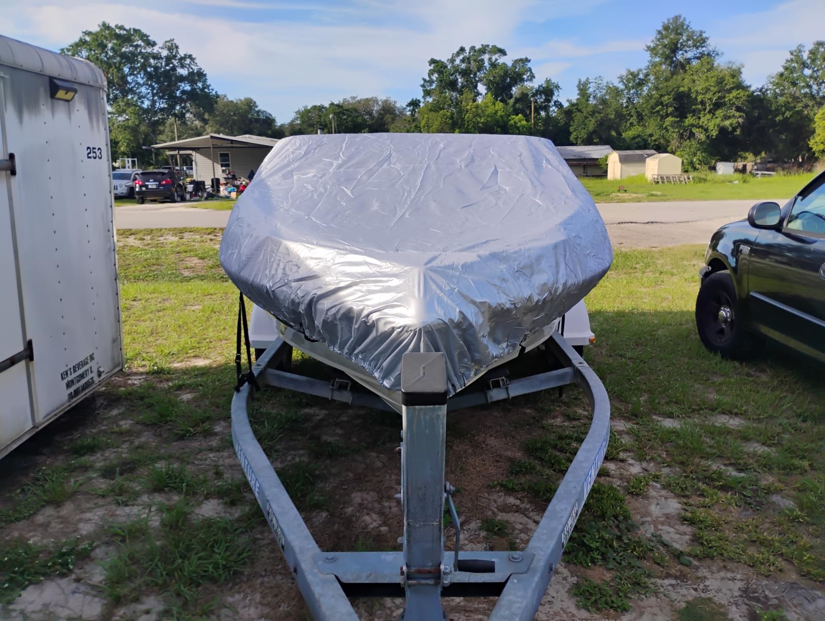 iCOVER Trailerable Boat Cover- 17'-19' Heavy Duty Waterproof Tarp Covers with Storage Bag, Fits V-Hull, Fish&Ski, Pro-Style, Fishing, Runabout, Bass Boats customer photo 2