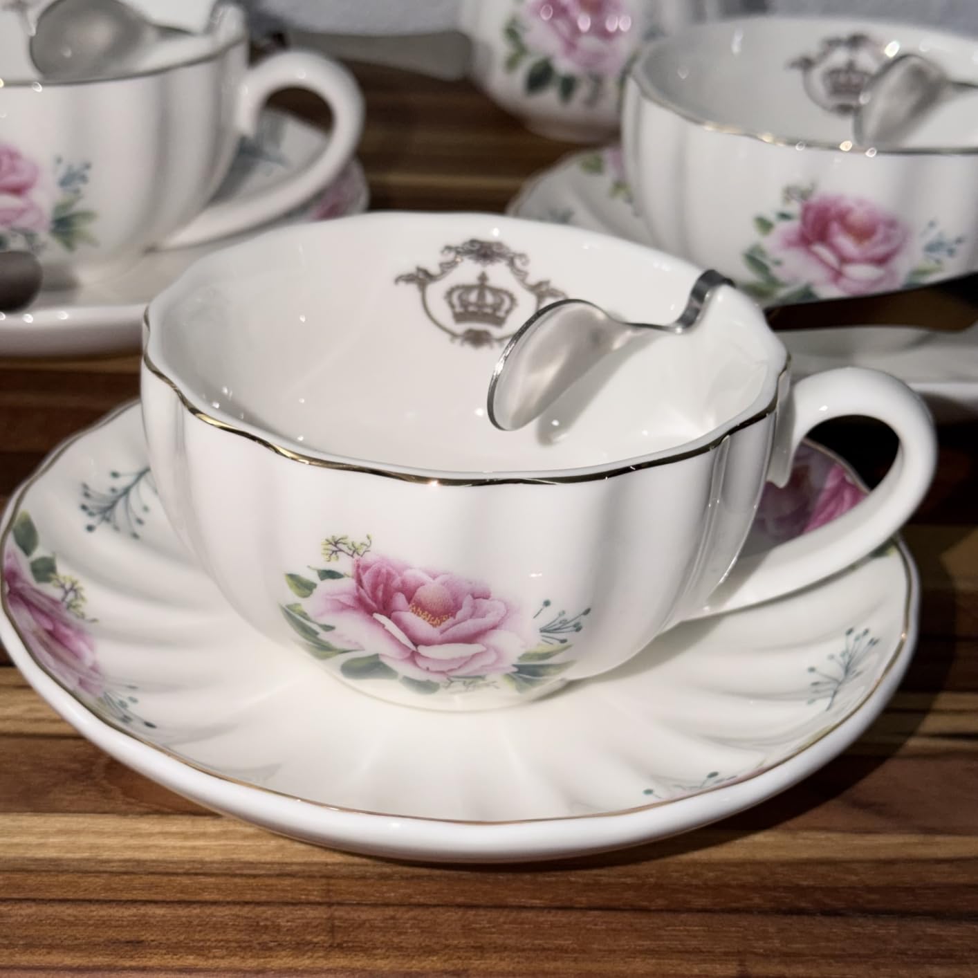 Porcelain Tea Sets British Royal Series, 8 OZ Cups & Saucer Service for 6, with Teapot Sugar Bowl Cream Pitcher Teaspoons and Tea Strainer for Tea/Coffee, Pukka Home (Pure White) customer photo 2
