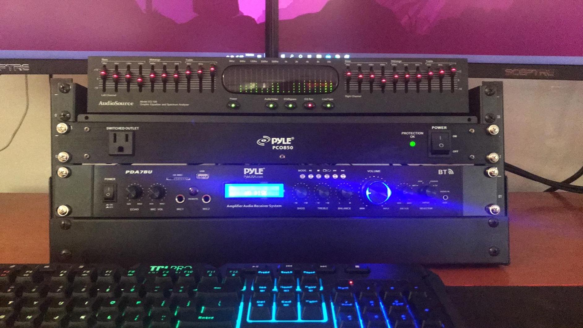 Pyle Bluetooth Home Theater Amplifier - 200 Watts into 5 Channels with Subwoofer Out, Easy Karaoke - Dual Mic, Wireless Streaming, USB/SD with MP3 player, RCA Input, FM Radio, LCD Display - PDA7BU customer photo 1