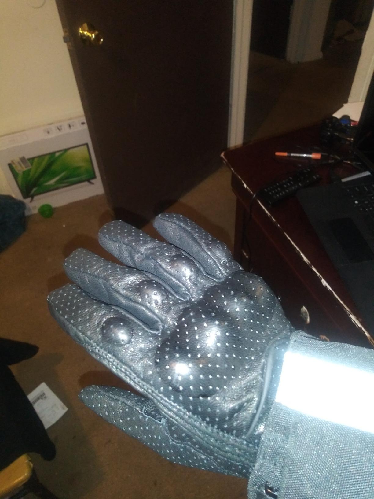 Men's Goatskin Leather Touchscreen Motorcycle Gloves Black, Perforated customer photo 1