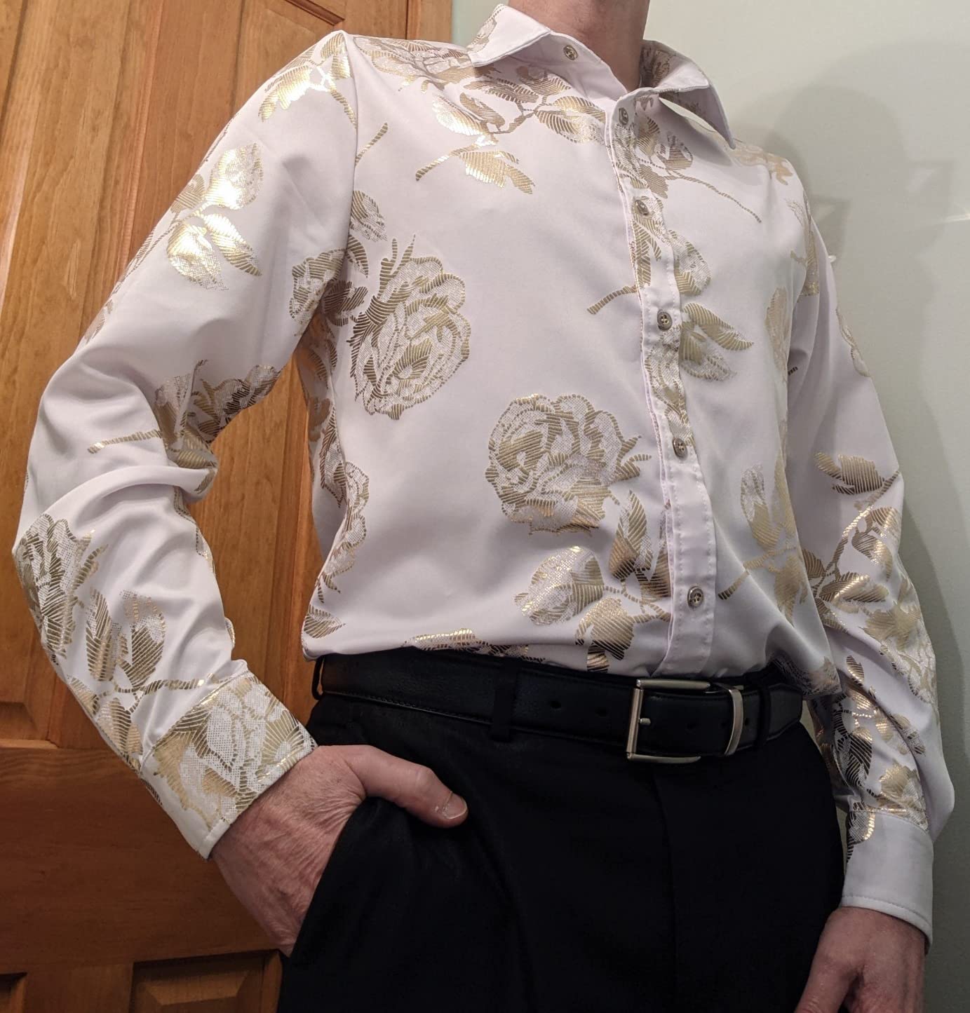 ZEROYAA Mens Rose Floral Luxury Printed Dress Shirts customer photo 2
