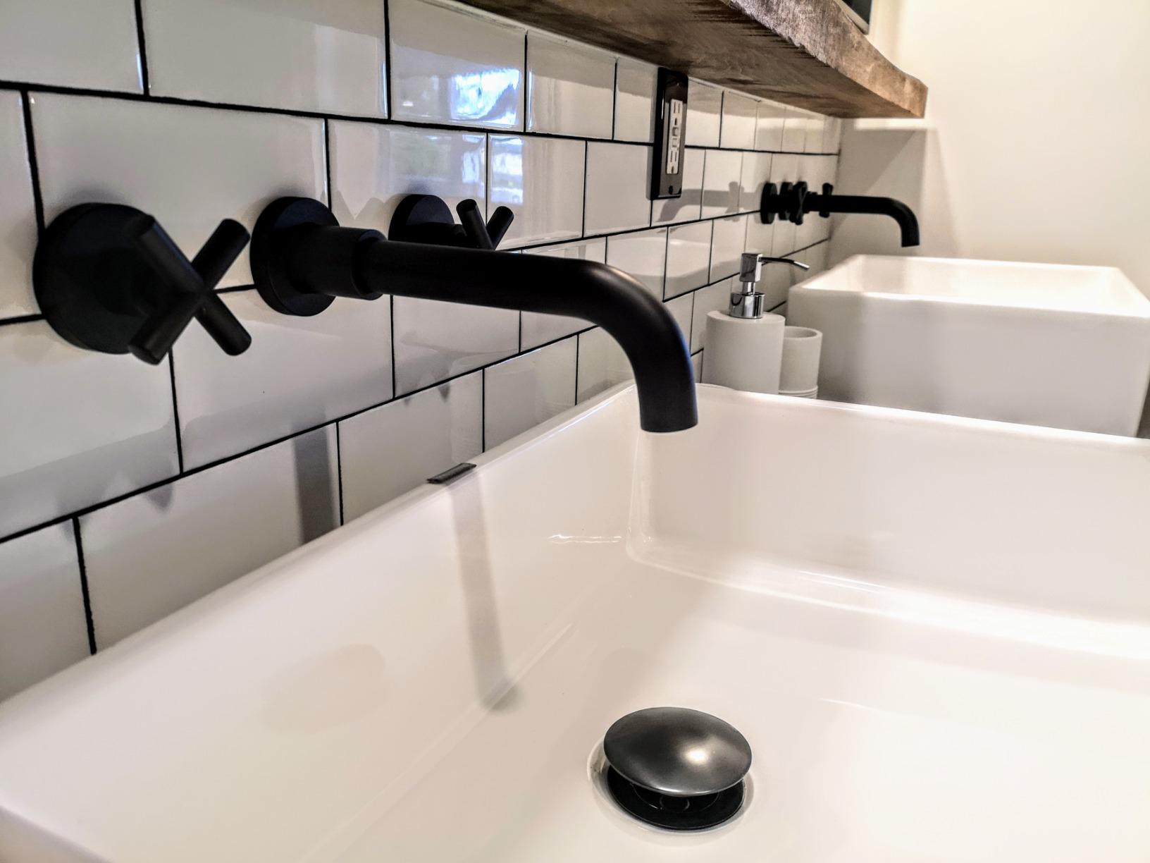 SITGES Matte Black Bathroom Faucet, Double Handle Wall Mount Bathroom Sink Faucet and Rough in Valve Included (Matte Black) customer photo 1