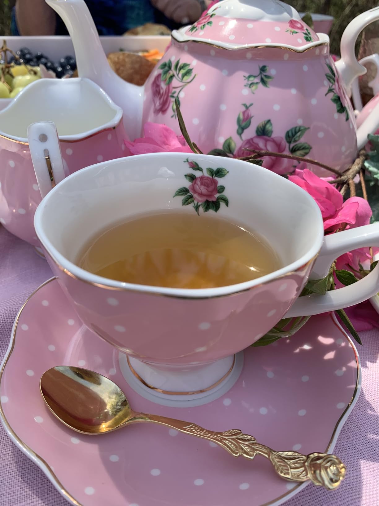 BTaT Floral Tea Sets for Adults, 13 pcs, Service for 4, Pot (38 oz) & Cups (8 oz) with Saucers, Pastel Blue Floral Design, Porcelain Tea Set for Adult, Dishwasher Safe customer photo 2
