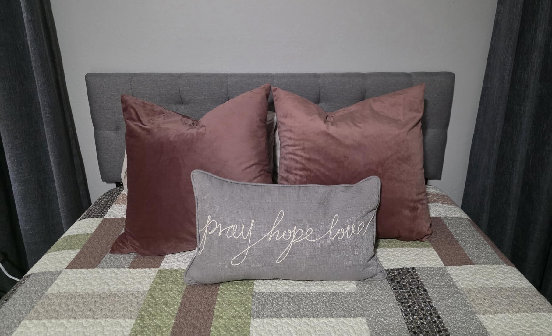 Lucid Mid-Rise Upholstered Headboard - Diamond Tufted - Padded Polyester - Adjustable Height from 34” to 46” - Easy Assembly - Bed Frame or Wall Mount - Sturdy - Charcoal - Queen Size customer photo 2