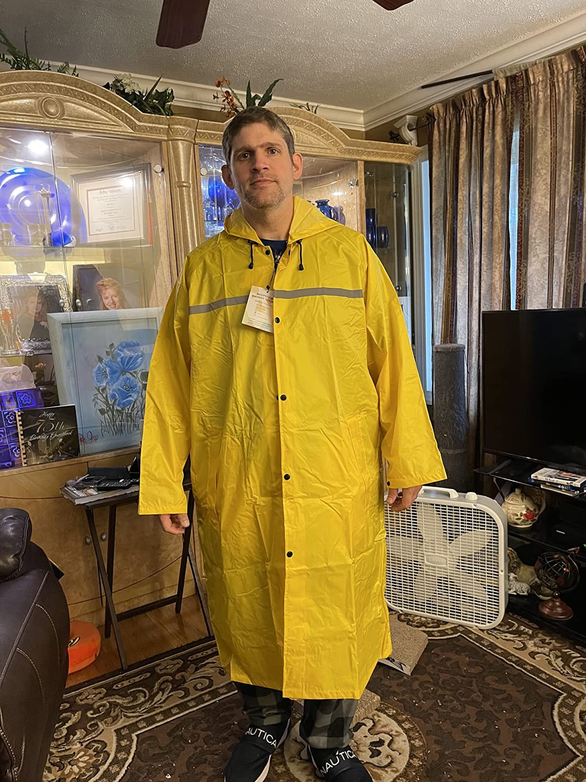 Mens Long Hooded Safety Rain Jacket Waterproof Emergency Raincoat Poncho customer photo 1