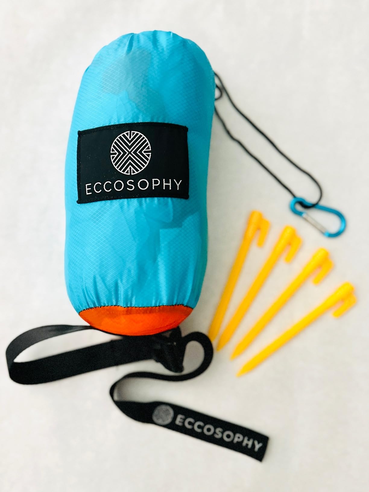 ECCOSOPHY Sandproof Beach Blanket, Oversized Sand Free Mat 9x10 ft | Parachute nylon, 4 corner sand pockets, stakes, sand resistant, water resistant, lightweight, picnic camping hiking, Blue customer photo 1