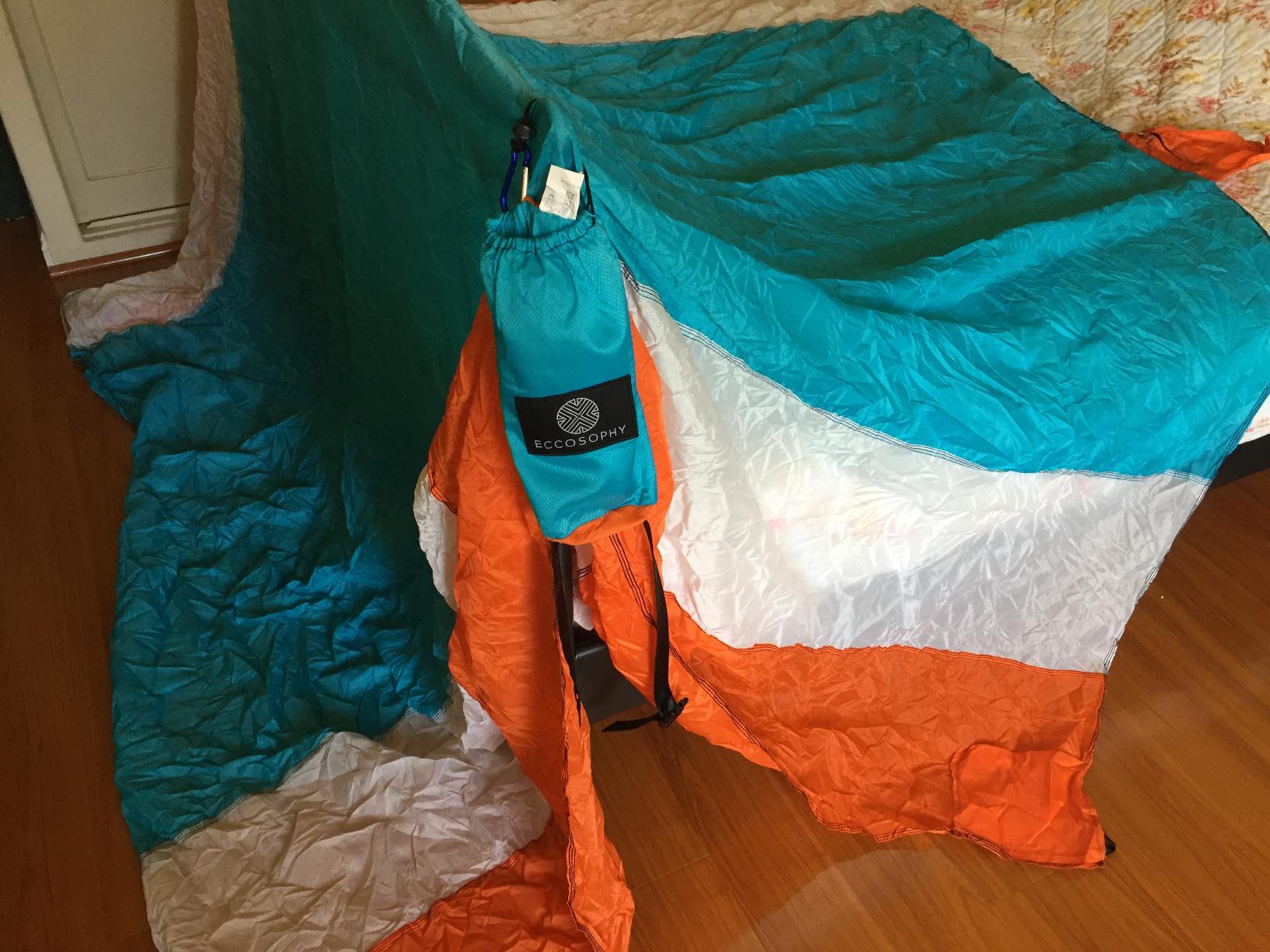 ECCOSOPHY Sandproof Beach Blanket, Oversized Sand Free Mat 9x10 ft | Parachute nylon, 4 corner sand pockets, stakes, sand resistant, water resistant, lightweight, picnic camping hiking, Blue customer photo 2
