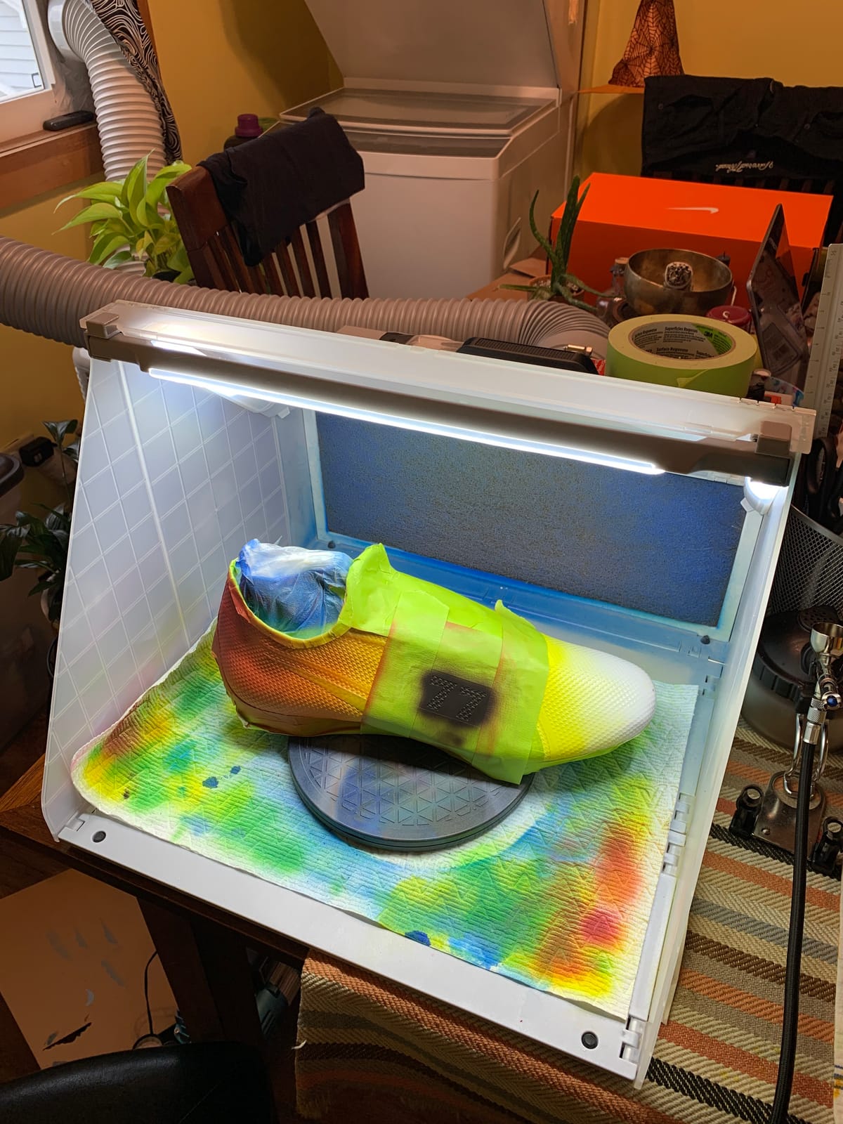 VIVOHOME Portable Airbrush Paint Spray Booth Kit with LED Lights Turn Table and Filter Hose for Model Cake Craft Nail Toy Part customer photo 2