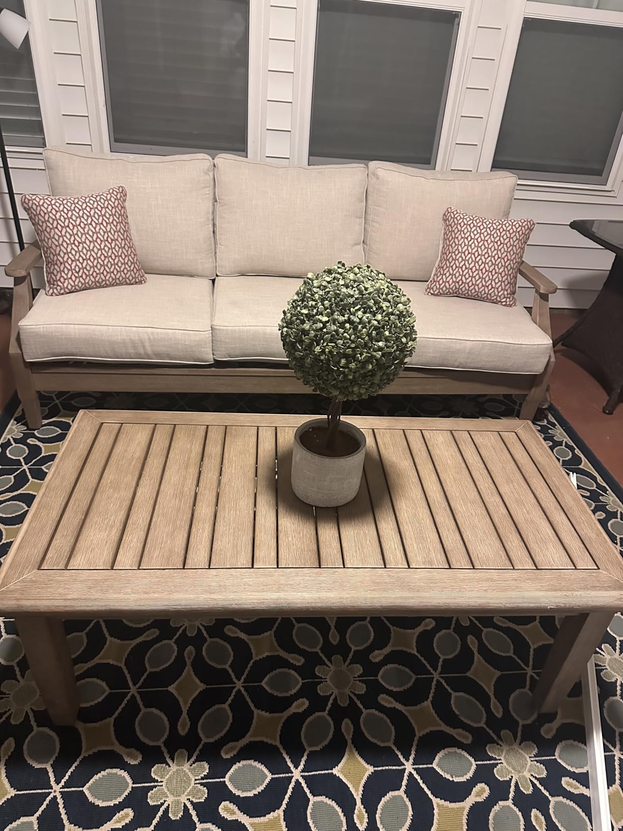 Signature Design by Ashley Wood Outdoor Coffee Table, Grayish Brown customer photo 2