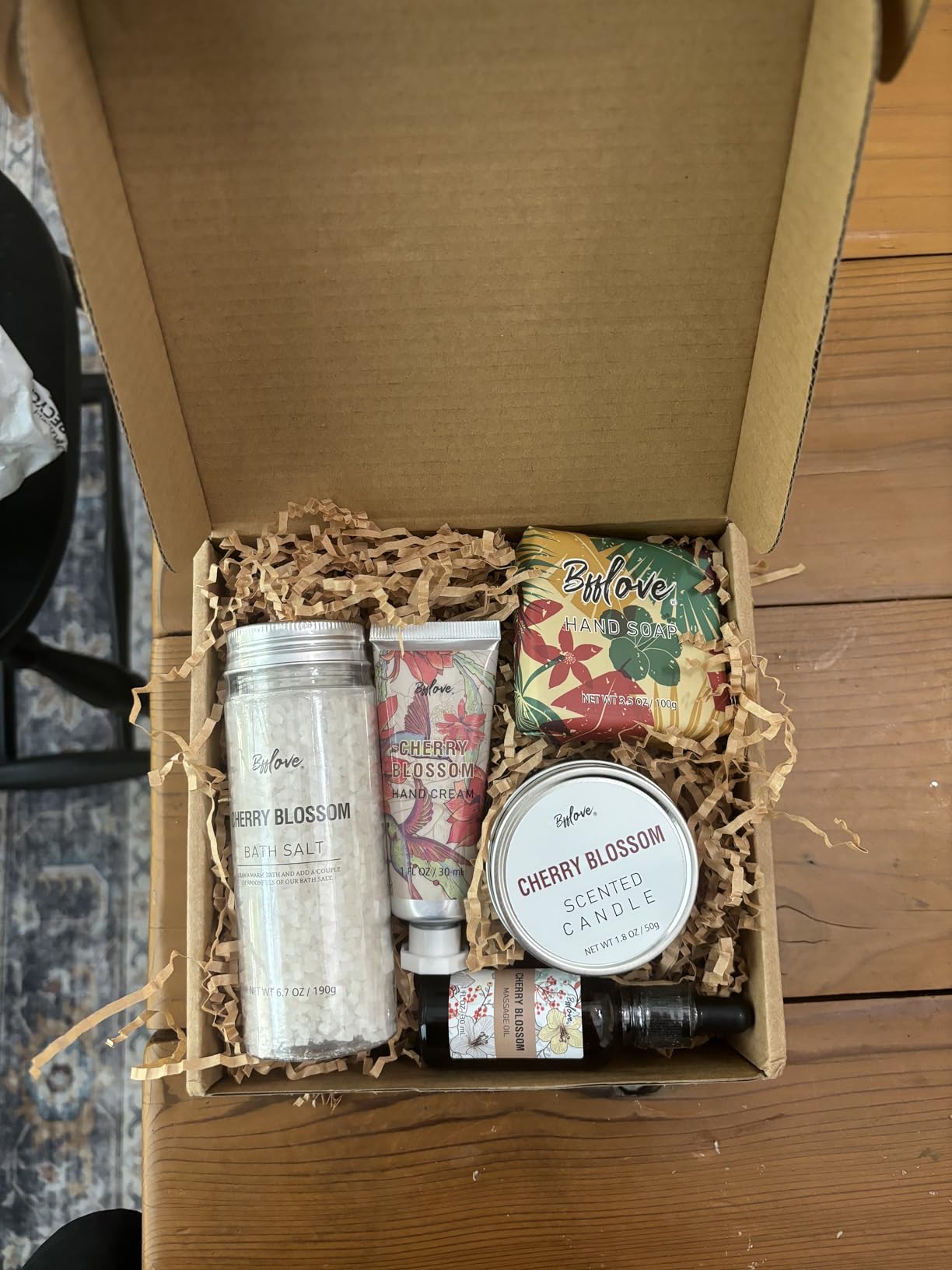BFFLOVE Gift Set for Women 5pcs Cherry Blossom Spa Set, Birthday Presents for Her with Massage Oil, Scented Candle, Bath Salts, Hand Cream, Mothers' Day Gifts for Her customer photo 2