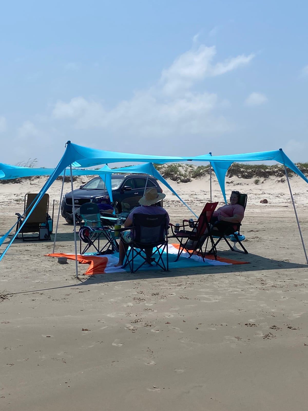 SUN NINJA Sand Free Beach Blanket, Quick Dry Beach Mat 10x9 ft, Blue | Giant lightweight ripstop nylon beach blanket with travel bag, fits up to 8 adults, for outdoors, picnic, camping, travel customer photo 1