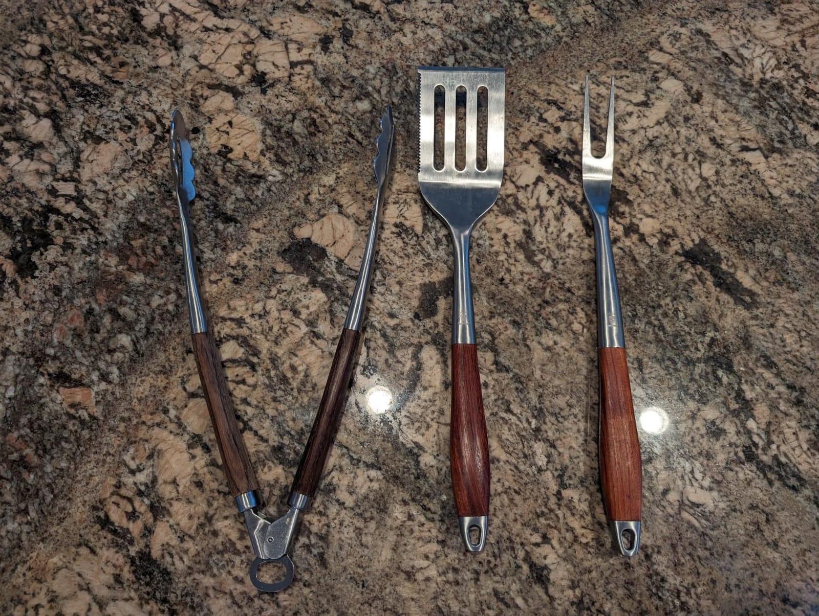 GRILAZ Heavy-Duty Rose Wooden BBQ Grilling Tools Set. Extra Thick Stainless Steel Multi-Function Spatula, Fork & Tongs | Essential Accessories for Barbecue & Grill. Ideal Gift for Father… customer photo 1