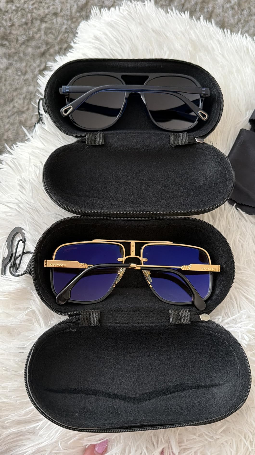 Semi Hard Shell Sunglasses Case, Unisex Protective Eyeglass Case Glasses Case Holder with Metal Hanging Hook customer photo 2