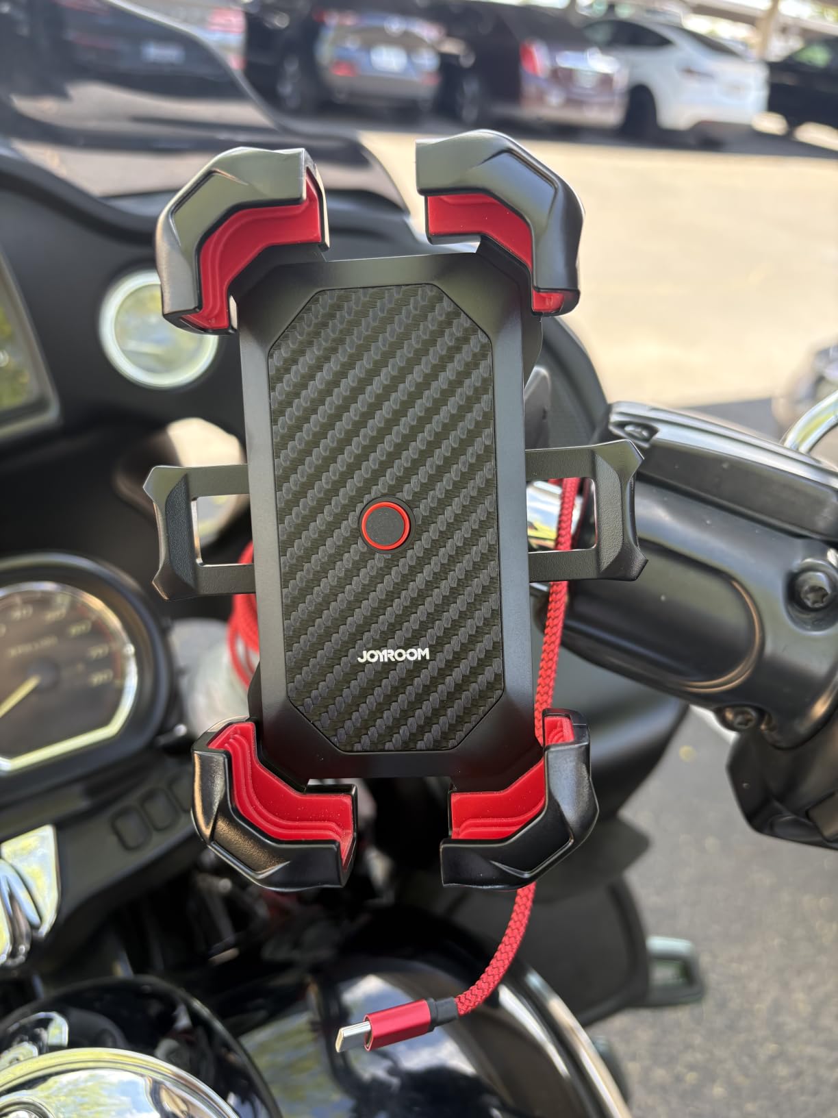 JOYROOM Motorcycle Phone Mount, [1s Auto Lock][100mph Military Anti-Shake] Bike Phone Holder for Bicycle, [10s Quick Install] Handlebar Phone Mount, Compatible with iPhone, Samsung, All Cell Phone customer photo 1
