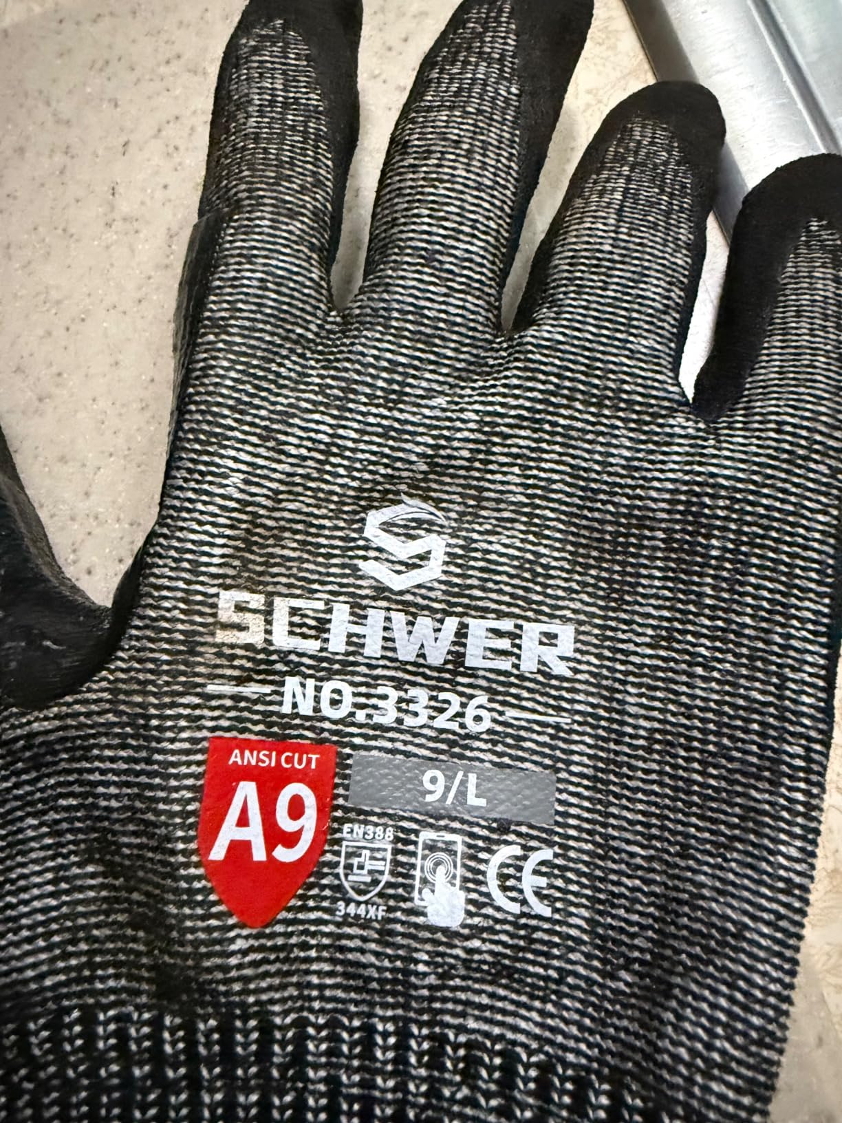 Schwer ProGuard High Level Cut Resistant Work Gloves for Extreme Protection, ANSI A9 Cut Gloves with Reinforced Thumb, Non Slip, Breathable, Durable, Touch-screen, Black 1 Pair(L 3326 customer photo 2