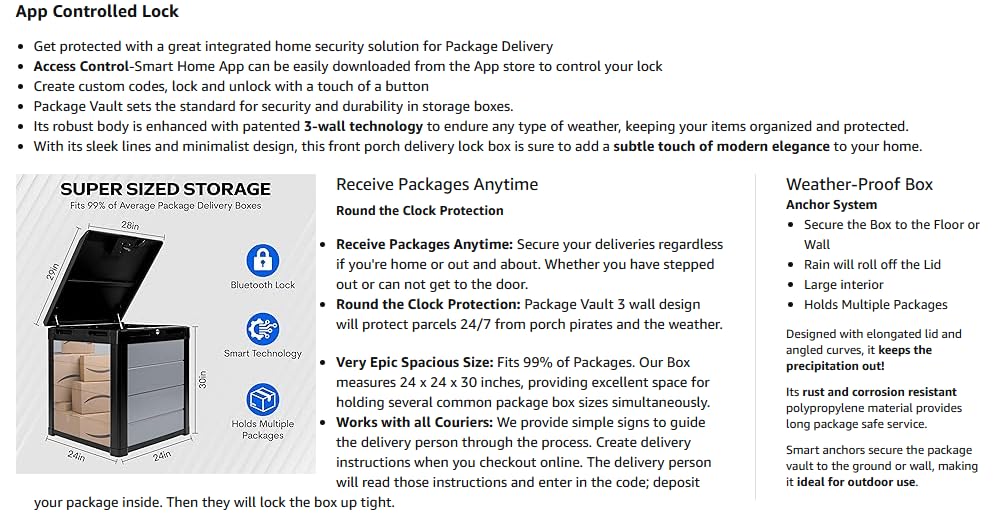 Package Vault- Robust Large Smart Delivery Lock Box