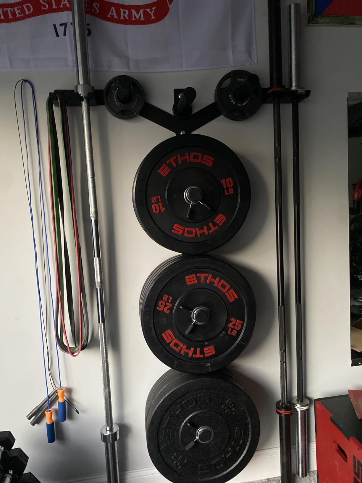 Yes4All 6 Pegs & 4 Barbell Storage Racks Load Up to 1190 LBS, Wall Mounted Weight Plate Tree & Barbell Holder customer photo 2