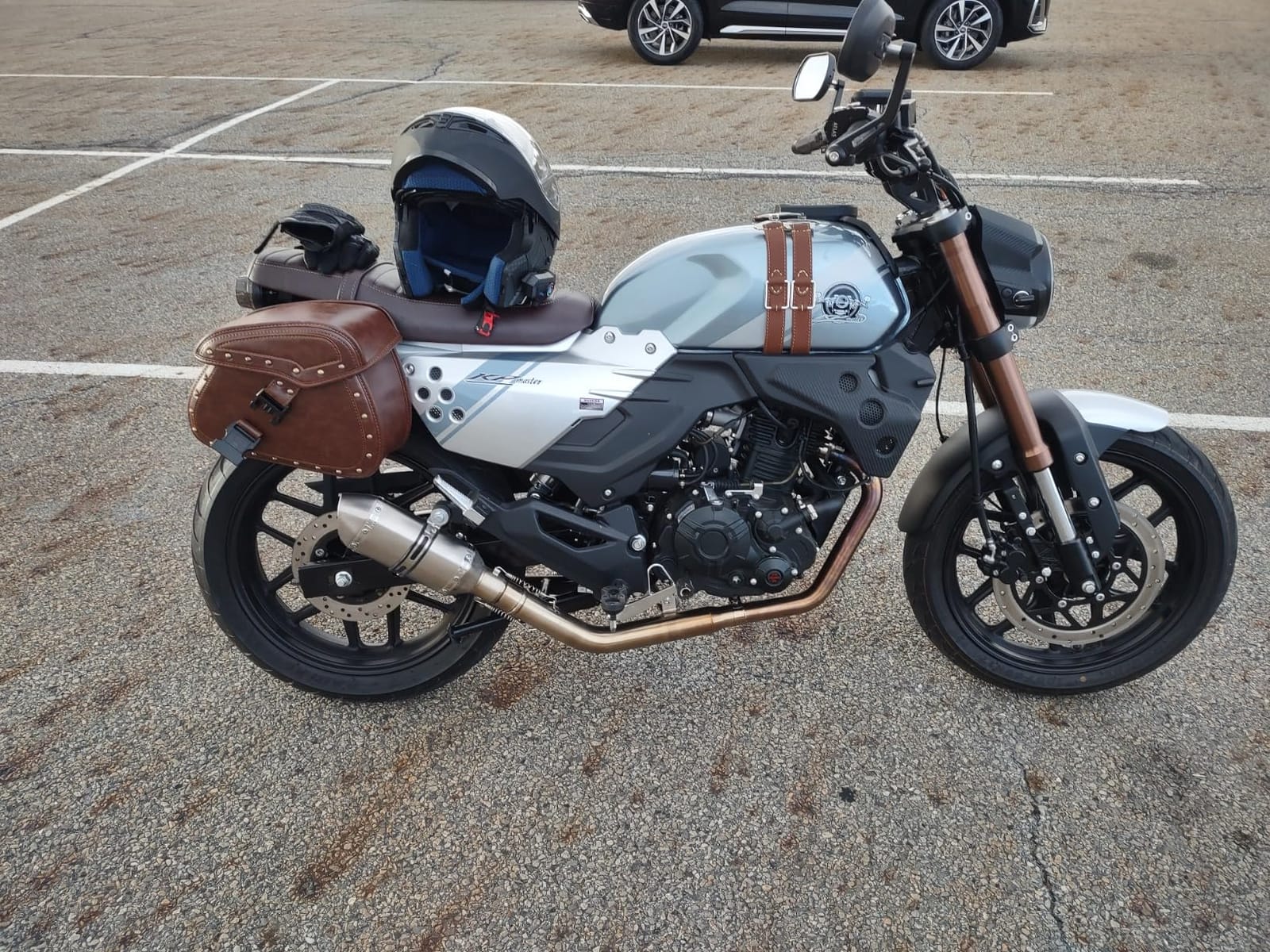 NICECNC Saddle Bags, PU Leather Motorcycle Saddlebags, Reinforced Straps & Saddle Piece, with Cup Holder & Lock, Throw Over Saddle Bag Side Bags, Brown customer photo 2